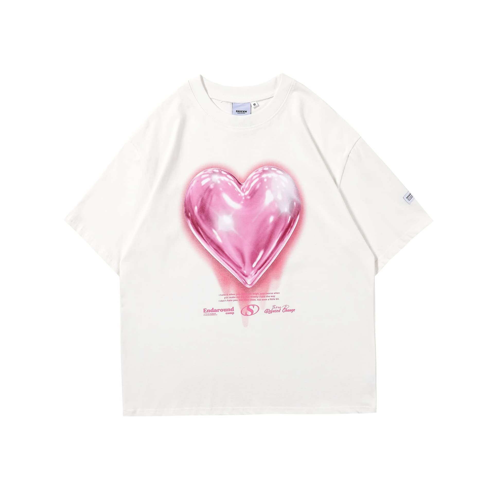 YYCHER Herz übergroßes Vintage-T-Shirt Herren neuer Sommerdruck Grafik Damen T-Shirts Harajuku Streetwear T-Shirt für Mann Top (Farbe: Weiß, Größe: XL)