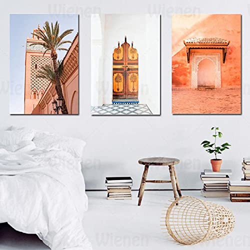 Dittelle Arabische Heimdekoration Leinwand Gemälde Marrakesch Moschee Nordisches Poster und Druck Marokkanisches Tür Wandbild für Wohnzimmer 40x50cm-3Pieces Frameless