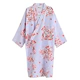ECHERY Damen Mädchen Sommer-Kimono Aus Baumwolle Roben Floral Pyjamas Nachtwäsche Khan Gedämpft Yukata-Bademantel Blau Katze