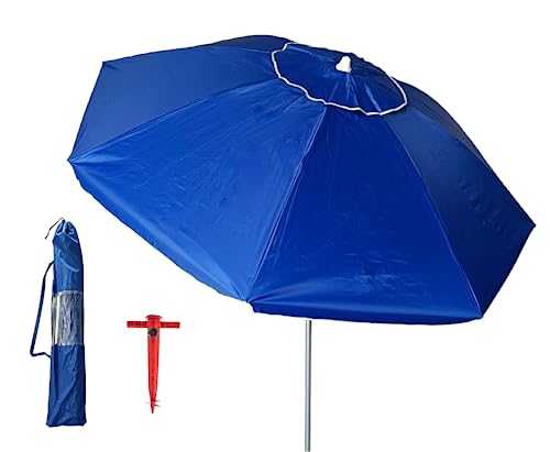 Pincho Sonnenschirm für Strand, 200 cm, Aluminium, UPF+50, blockiert 99% UV-Strahlen, 8 Stangen aus Fiberglas, sehr leicht 1,5 kg, Fenster oben, blau, Grande