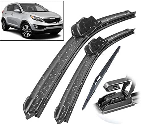 Wischerblätter Scheibenwischer vorne und hinten Wischerblätter Set Kit, für KIA Sportage SL 2010-2015 Windschutzscheibe Windschutzscheibe 24"+ 18" + 12"Front- und Heckscheiben Scheibenwischer