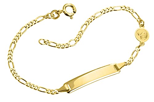 Silberketten-Store Kinder/Baby Gravur-Armband Figaro mit Schutzengel inkl. Gravur- 333 Gold - Länge wählbar von 12-16cm