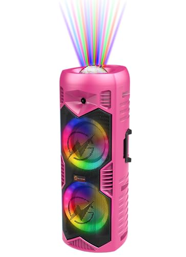 N-Gear Let's Go Party 5150 Rosa - Tragbarer Bluetooth Lautsprecher - drahtloser 200 Watt Karaoke Partybox mit licht und integriertem Mikrofon - 5 Stunden Spielzeit