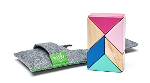 Tegu 5700614 Holzbausteine magnetisch, pink, mit praktischer Filztasche, Holzspielzeug für Kinder ab 12 Monate