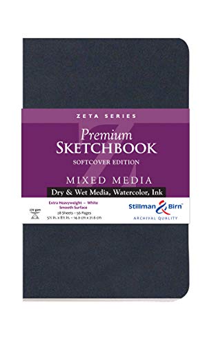 Stillman & Birn EXA-901580P Zeta Serie Softcover Skizzenbuch 14 x 21,6 cm, 270 g/m² (extra schwer), weißes Papier, Glatte Oberfläche, 5.5" x 8.5" GSM Heavyweight