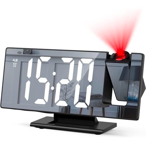 Avilia LED-Uhr mit Spiegeleffekt, Nachttischuhr – Bürouhr | Datum – Wecker | USB wiederaufladbar | Innentemperaturüberwachung
