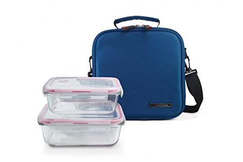 Lunch Bag Blue + Hermeticos Glistal 570 Y 840 ml