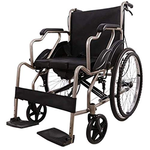 Rollstuhl faltbar, Aluminium Starke und stabile Doppelbremse mit Töpfchen mit Eigenantrieb für Behinderte/ältere Menschen