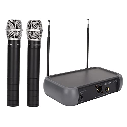 Heayzoki VHF-Funkmikrofonsystem, Kabelloses Handmikrofon mit Empfängerbox, Plug-and-Play, für PA, Karaoke-Gesangsrede-Meeting (Schwarz)(#1)