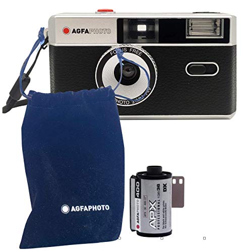AgfaPhoto analoge 35mm Kleinbildfilm Foto Kamera schwarz + Schwarz/Weiß Bilder Film + Batterie