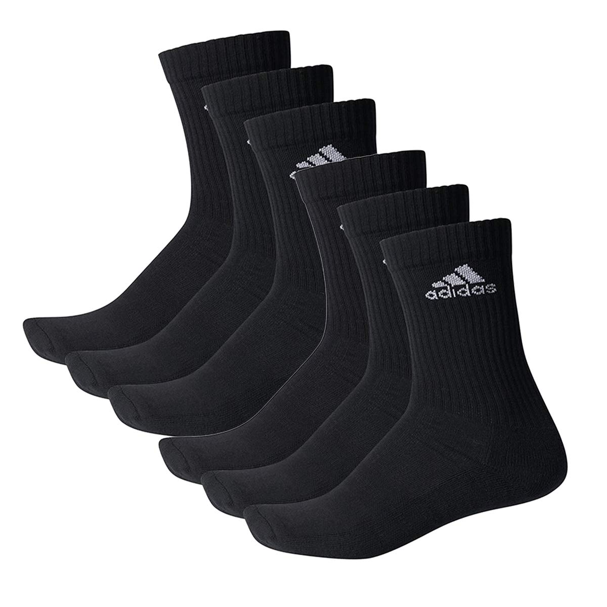 adidas CUSHIONED CREW Tennissocken Sportsocken Damen Herren Unisex 6 Paar, Farbe:Black, Socken & Strümpfe:40-42