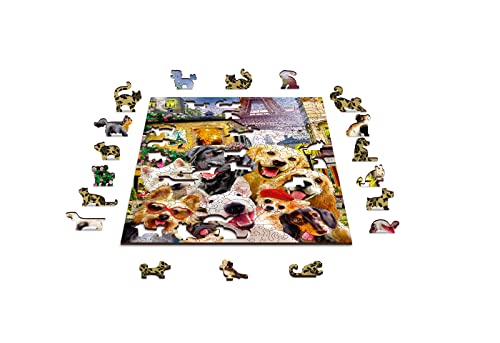 Wooden.City 150 Teile Holzpuzzle Welpen in Paris – Hundepuzzle für Kinder – Ungewöhnliche Tierteile – Golden Retriever Westie Dackel & Mops Puzzle – Kleine Puzzles