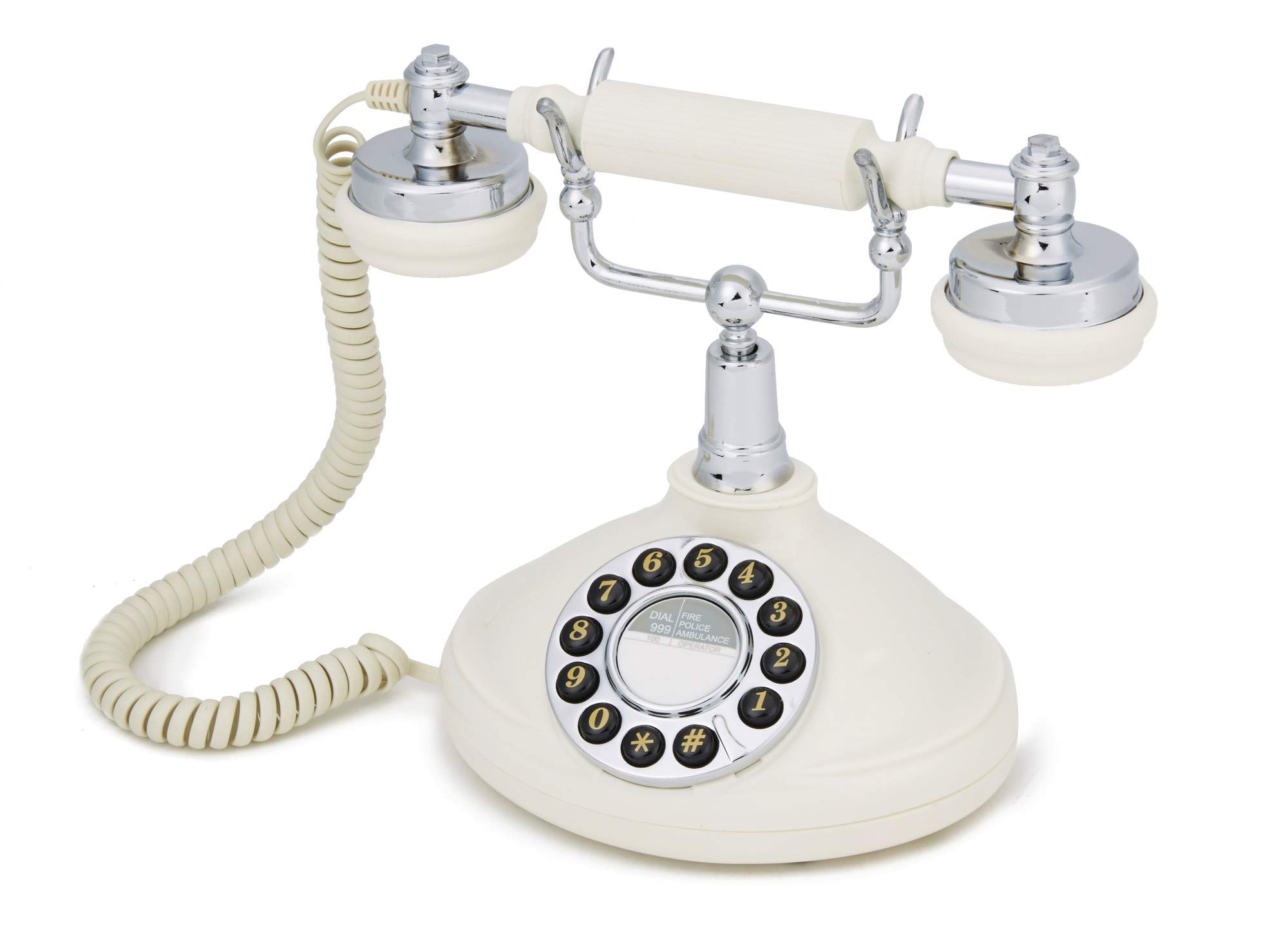 GPO Opal Retro Telefon - nostalgisches Vintage-Tastentelefon mit geschweifter Schnur - Creme & Chrom