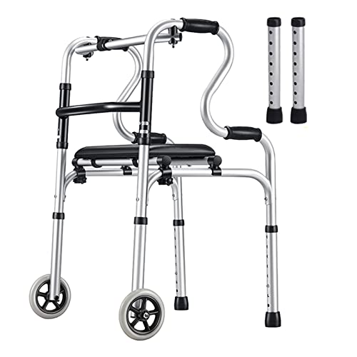 Standard-Gehhilfe mit 2 Rädern und Sitz, zusammenklappbare, leichte, zweistufige Armlehnen, Gehhilfe für große Menschen/Behinderte/ältere Menschen, schmale Toiletten-Sicherheitsschiene mit S