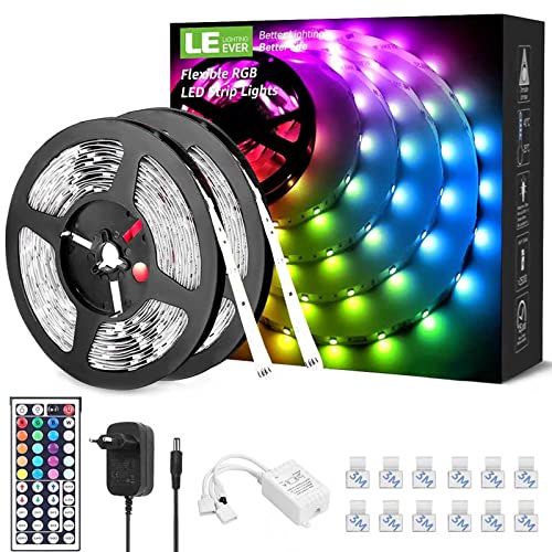 LE LED Strip Lichtband,10m (2x5m) RGB LED Streifen Band, 5050 SMD LED stripes, LED Lichterkette mit 44 Tasten Fernbedienung, verstellbare Helligkeiten RGB Farbwechsel Strip für Haus, Party, Bar, TV