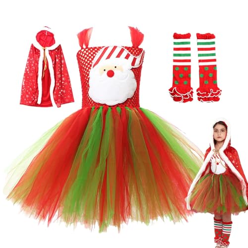 WOBBLO Weihnachtskostüme für kleine Mädchen - Mädchen Weihnachtskleid ärmellos - Weihnachts-Cosplay-Kleid, ärmelloses rotes Bühnenkleid mit Umhang, Weihnachtsmann-Tutu-Rock für 2–12 Jahre