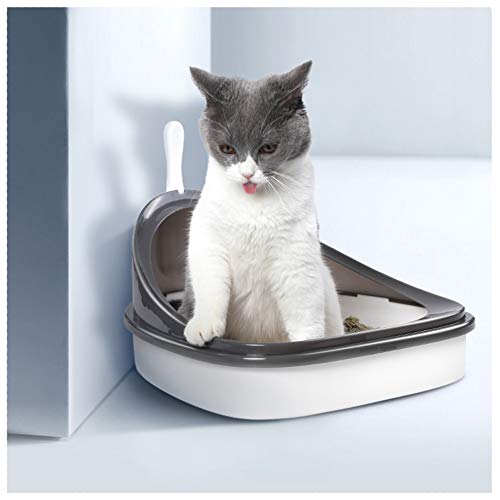 LJJ Katzentoilette mit dreieckigem Design, halboffenes Design ermöglicht es Katzen, frei ein- und auszusteigen, leicht zu reinigen