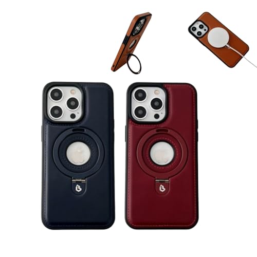 ARPHI High-End PU Leather Magnet Kickstand Phone Case for iPhone 15 14 13 12promax, Luxurious Leather Invisible Stand for iPhone Case (for iphone13promax,Blue+Red)