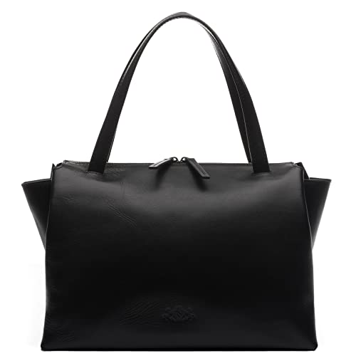SID & VAIN Handtasche mit Schultergurt Atlanta aus Premium Leder I Henkeltasche für Damen I Umhängetasche schwarz handgefertigt