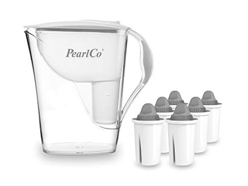 PearlCo - Wasserfilter Fashion (weiß) mit 6 Protect+ classic Filterkartuschen (für sehr hartes Wasser) - passt zu Brita Classic