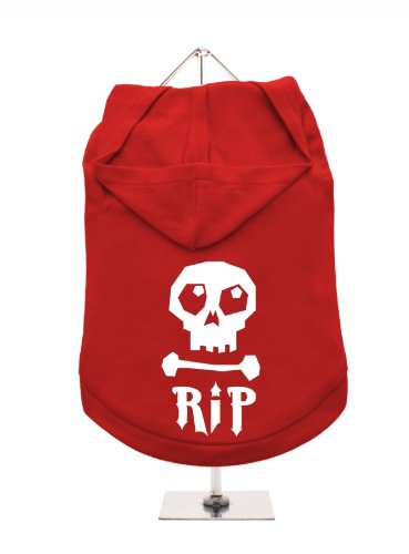 "Halloween: Skull RIP" UrbanPup Hunde-Hoodie Hoodie (rot/weiß)