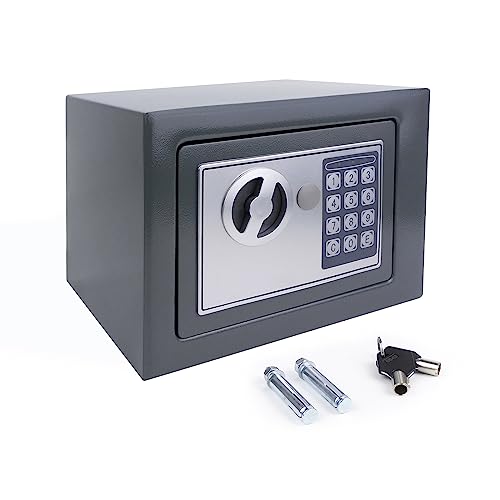 Safe Box 4,6 l, 17 x 23 x 17 cm, digital, elektronisch, aus Stahl, mit 2 Schlüsseln, für Zuhause, Büro, Geld sparen (grau)
