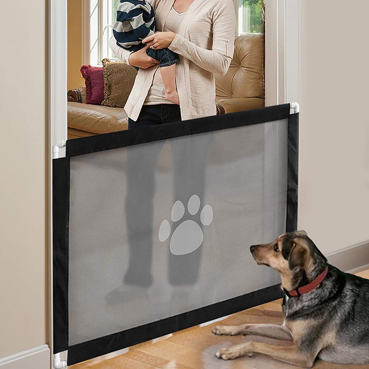iPawde Magic Gate für Hund, tragbarer Hundesicherungsschutz, abschließbar Sicherer Schutz für Hunde Haustier Halten Sie Hunde von der Küche fern/Innen/Innen, 31,5"* 39,3"