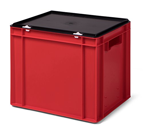 Stabile Profi Aufbewahrungsbox Stapelbox Eurobox Stapelkiste mit Deckel, Kunststoffkiste lieferbar in 5 Farben und 21 Größen für Industrie, Gewerbe, Haushalt (rot, 40x30x33 cm)