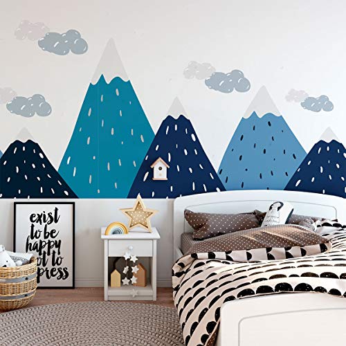 Wandaufkleber, selbstklebend, für Kinder, Riesen-Dekoration, skandinavische Berge für Kinderzimmer, Trekka, 100 x 280 cm