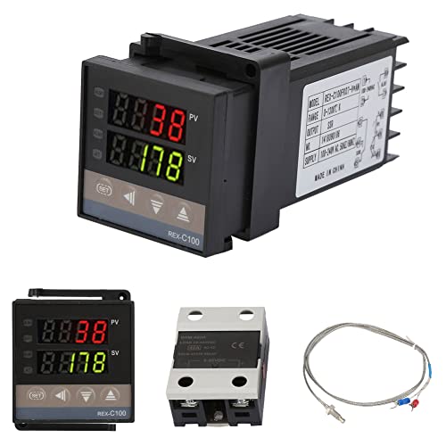 Fafeicy REX-C100 Digital LED PID Temperaturregler Thermostat Kit, 0 ℃ ~ 1300 ℃ 0,5% FS AC110V-240V Alarm, 0,5 Sekunden Probenahmezyklus, für elektrische Energie, chemische Industrie