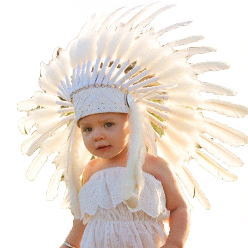 KARMABCN N31- Indianer Kopfschmuck für 5 bis 8 Jahre Kind/Kinder, Feder Kopfschmuck (WHITE SWAN)