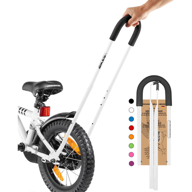 Prometheus Schubstange - Schiebestange Haltestange für Kinderfahrrad - Achsmontage - verstellbare Fahrrad Lernhilfe in Weiss Edition 2024