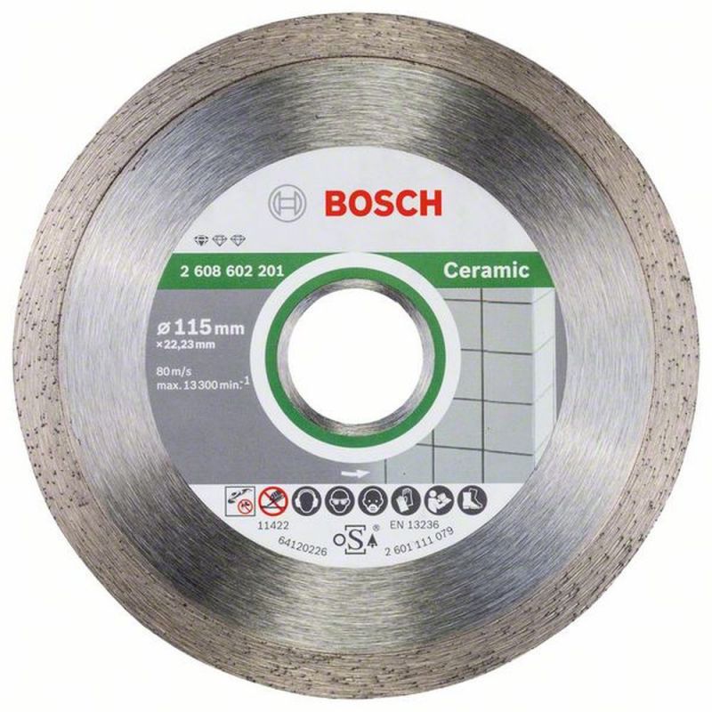 Bosch Diamanttrennscheibe Standard for Ceramic, 115 x 22,23 x 1,6 x 7 mm, 10er-Pack 2608603231
