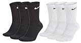 Nike 8 Paar Herren Damen Socken Lang Weiß oder Schwarz oder Weiß Grau Schwarz Set Paket Bundle, Farbe:weiß, Größe:34-38