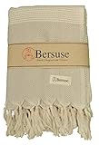 Bersuse 100% Baumwolle - Hierapolis XL Türkisches Handtuch - Mehrzweck Bett- oder Sofa-Überwurf - Badestrand Fouta Peshtemal - Auf Handwebstuhl mit Diamantwebart Pestemal - 152 X 242 cm, Beige