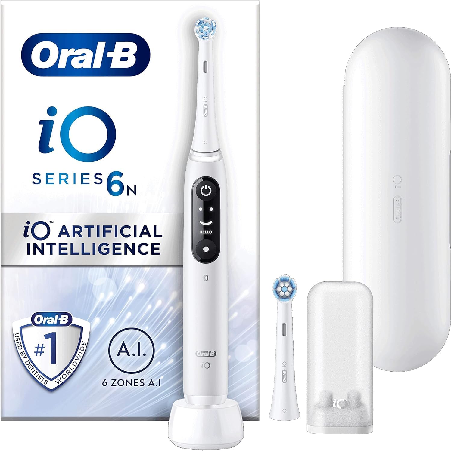 Oral-B iO Series 6 Elektrische Zahnbürste/Electric Toothbrush, 2 Aufsteckbürsten, 5 Putzmodi für Zahnpflege, Display & Reiseetui, Designed by Braun, grey opal