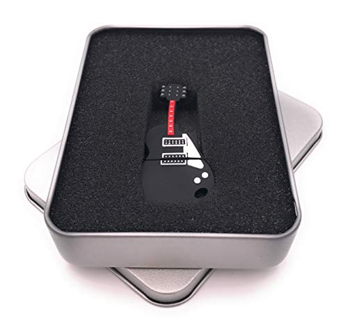 Onwomania Gitarre Musikinstrument Elektrogitarre schwarz rot USB Stick in Alu Geschenkbox 128 GB USB 3.0