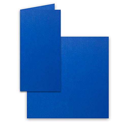 150x Falt-Karten DIN Lang - Royalblau (Blau) - 10,5 x 21 cm - Blanko Doppelkarten - Klappkarten für Einladungen und Grußkarten zu Weihnachten und Geburtstag