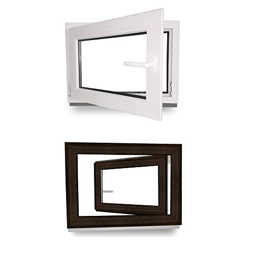 Kellerfenster - Kunststofffenster - Fenster - 3 fach Verglasung - innen Weiß/außen Dark Oak - BxH: 650 mm x 400 mm - DIN Links