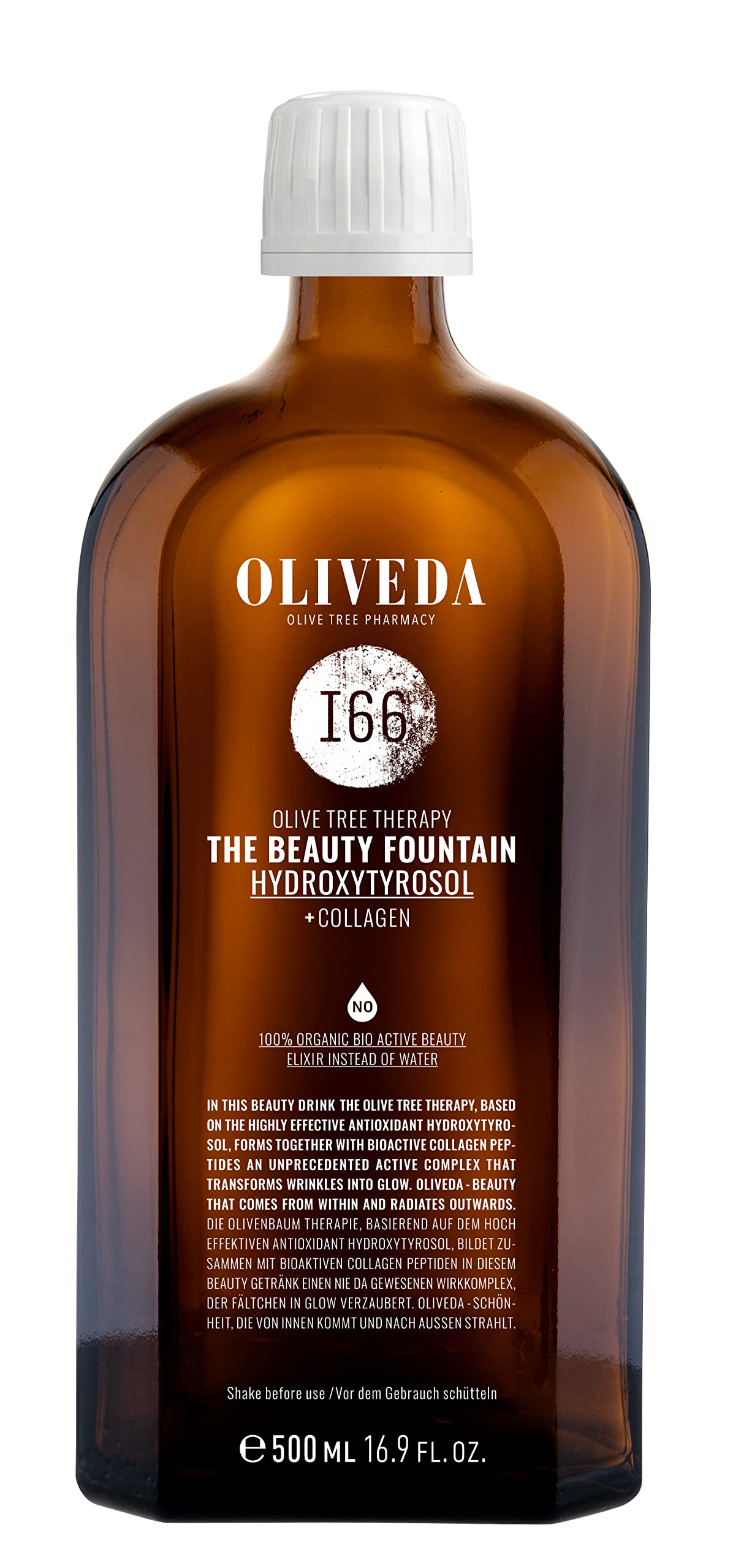 Oliveda I66 - The Beauty Fountain - Olive Tree Collagen - mit 2500mg bioaktiven Premium-Collagen Peptiden | Hydroxytyrosol | Camu Camu | Zink | Biotin - 500 ml