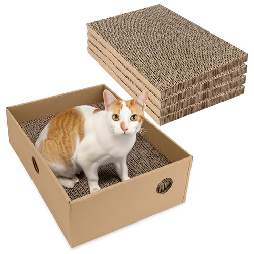 Belle Vous 5 Stück Kratzpads aus Karton mit Bettkasten – 23 x 31,5 cm – wendbare Katzenkratz-Ersatz-Pads – gewellte Indoor-Liege für Katze/Kätzchen zum Ausruhen oder Spielen