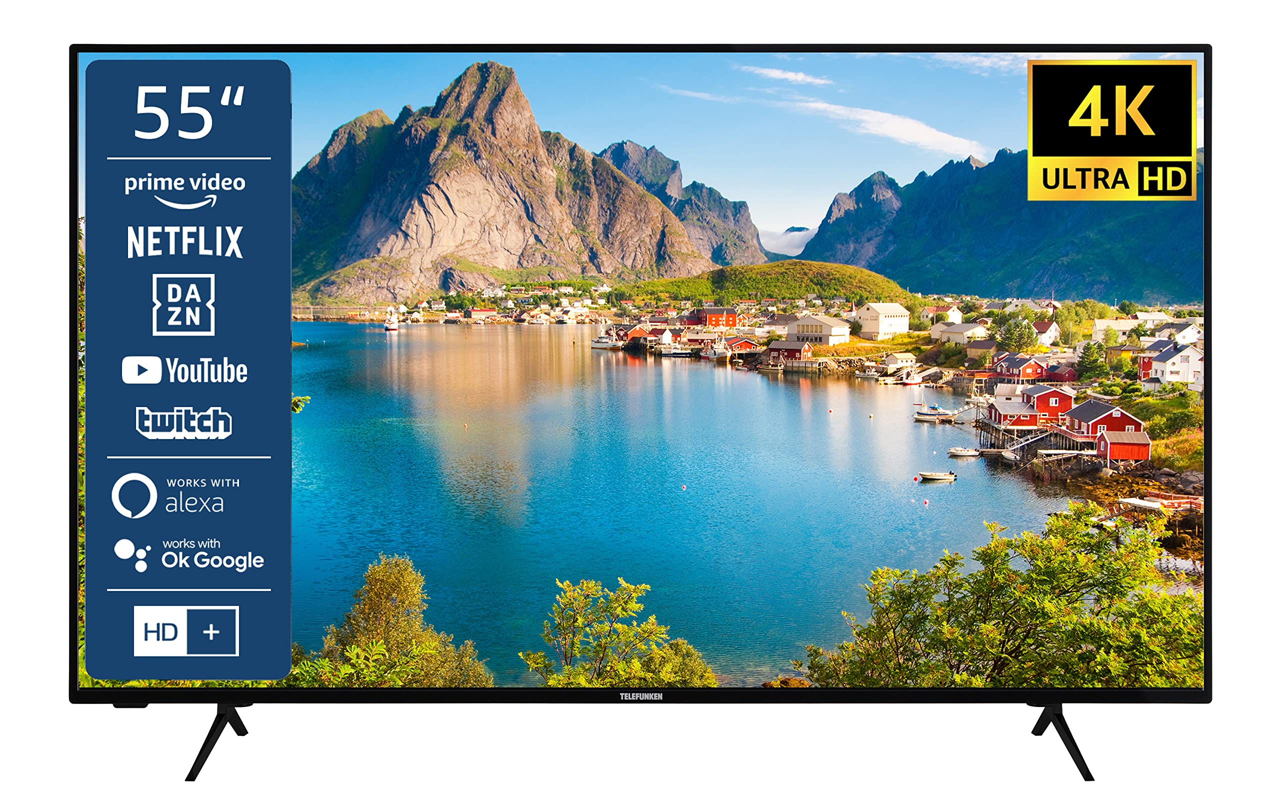TELEFUNKEN XU55SN550S 55 Zoll Fernseher/Smart TV (4K Ultra HD, HDR, Triple-Tuner, Dolby Atmos) - Inkl. 6 Monate HD+ [2023], Schwarz