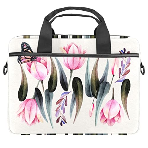 Watercolor Butterfly & Flower Laptop Shoulder Messenger Bag Crossbody Briefcase Messenger Sleeve for 13 13.3 14.5 Inch Laptop Tablet Protect Tote Bag Case, mehrfarbig, 11x14.5x1.2in /28x36.8x3 cm