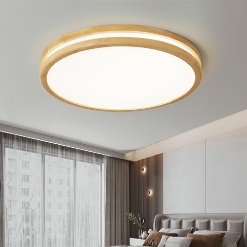 Style home Deckenleuchte Deckenlampe 96W LED Bürolampe, dimmbar mit Fernbedienung, moderne Lampe für Schlafzimmer Wohnzimmer Büro, Holz Ø50*6cm
