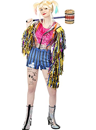 Funidelia | Harley Quinn Kostüm mit Fransen - Birds of Prey 100% OFFIZIELLE für Damen Größe S ▶ Superhelden, DC Comics, Suicide Squad, Bösewicht - Farben: Bunt, Zubehör für Kostüm