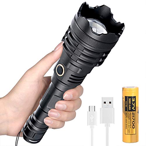 LED Taschenlampe, Extrem Hell 10000 Lumen XHP110 LED USB Wiederaufladbare Taschenlampen, IPX65 Wasserdicht, 5 Modi, Aufladbar Flashlight, für Outdoor, Wandern, Camping (Inklusive 21700 Akku)