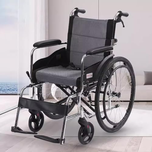 KK-GGL 4 Bremsrollstühle Für Erwachsene, Leichte, Selbst Angetriebene Rollstühle, Faltbare Mobilitätshilfe Für Körperlich Beeinträchtigte, Tragbare Rollstuhl Für Ältere Menschen,Grau