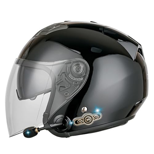 Bluetooth Jethelm Motorradhelm Herren Damen, ECE-Zertifizierung Integrierter Bluetooth-Helm Jet Scooter Helm Rollerhelm Jet-Helm Herren Damen mit Schutzbrille Open Face Motorrad Helm 2,L