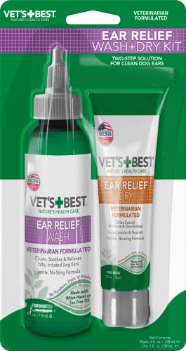 Vet's Best Dog Ear Cleaner Kit, Multi-Symptom Ear Relief Wash & Dry Treatment, alkoholfrei
