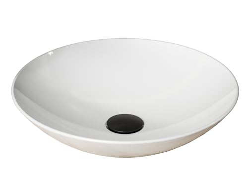 Aqua Bagno Waschbecken - Aufsatzwaschbecken aus Keramik - weiß rund 40 cm - ohne Hahnloch - Waschschale ohne Überlauf (weiß)